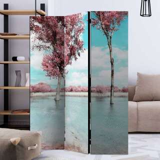 Paravent Herbst mit Landschaft Motiv Leinwand und Holz