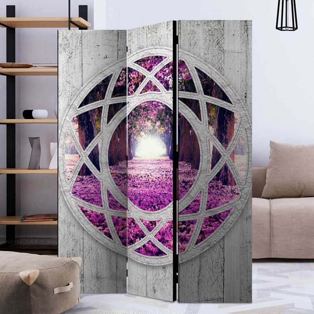 Moderner Paravent in Grau Pink Violett Motiv Allee