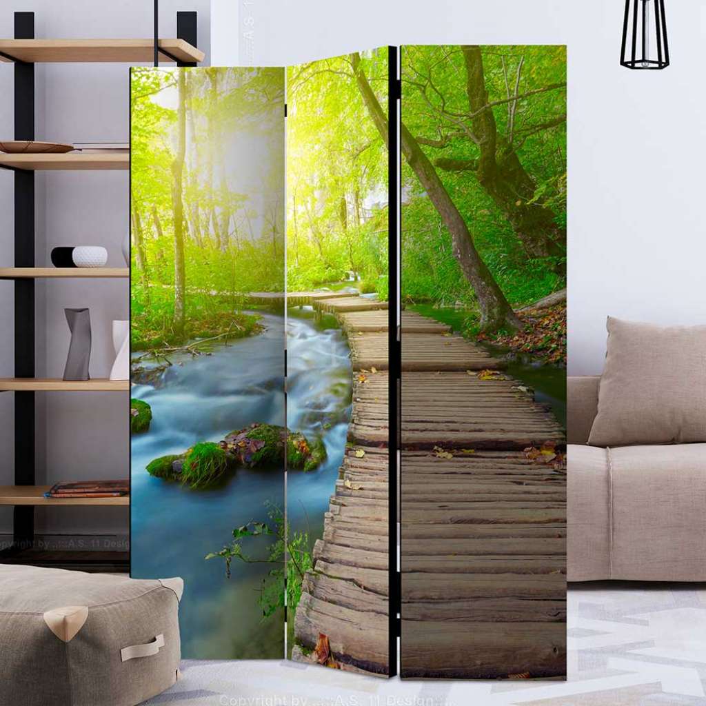 Indoor Sichtschutzwand mit Wald Motiv Leinwandfüllung