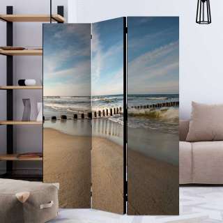 Fotomotiv Paravent in Beige und Blau Strand und Meer