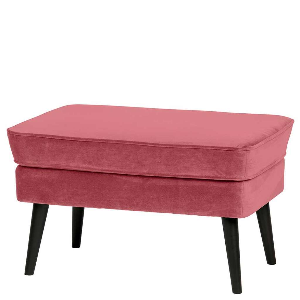 Samthocker in Pink und Schwarz Vierfußgestell aus Holz