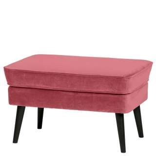 Samthocker in Pink und Schwarz Vierfußgestell aus Holz