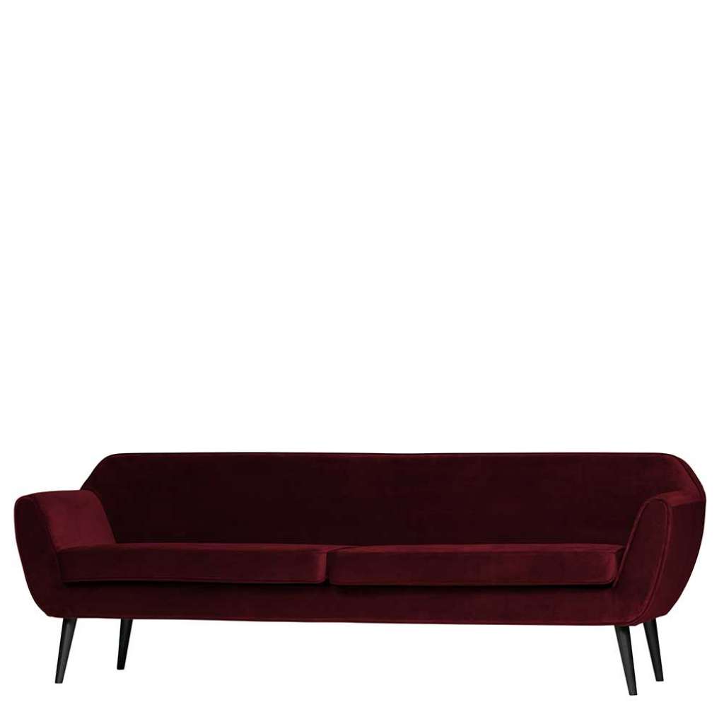 Dunkelrotes Sofa mit Samtbezug Vierfußgestell aus Holz