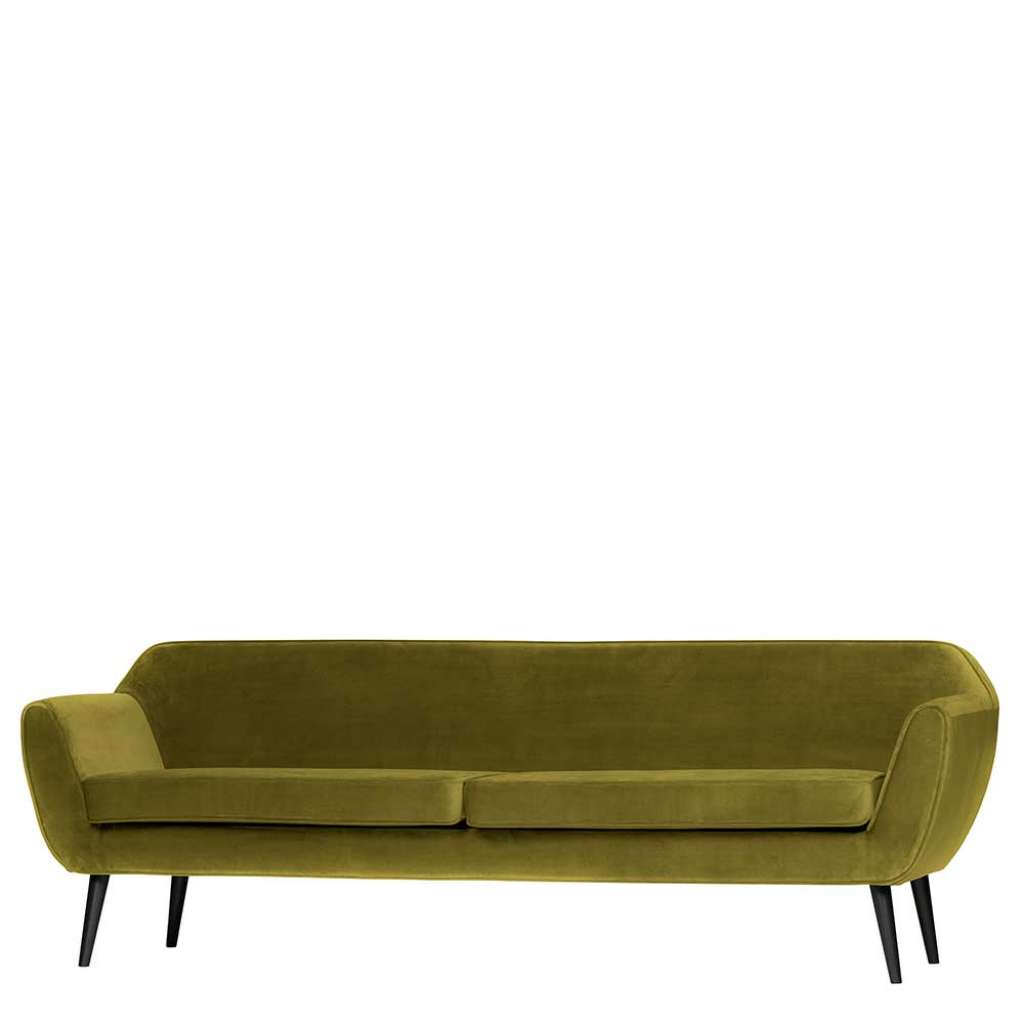 Samt Polstersofa in Oliv Grün & Schwarz Armlehnen