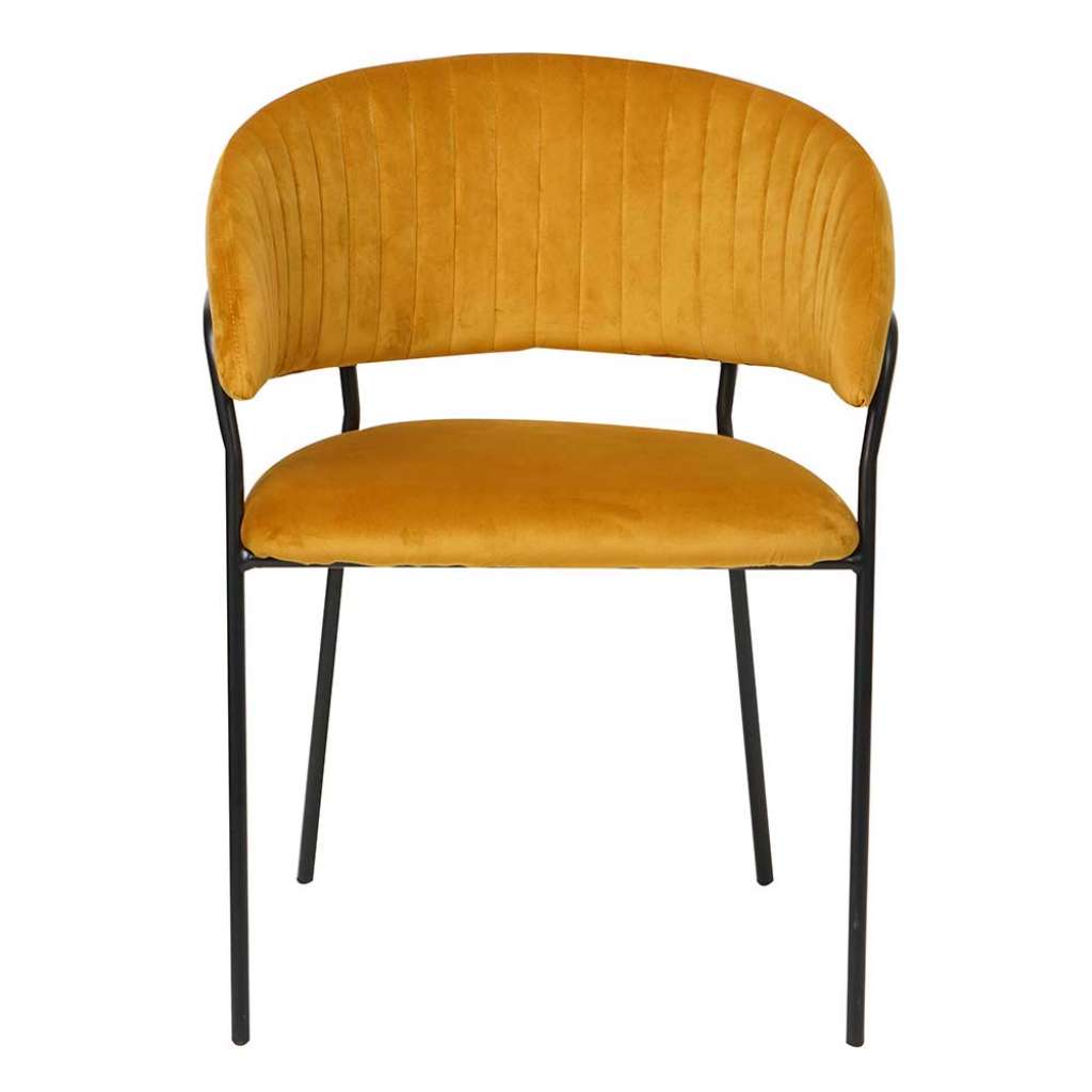 Retro Einzelstuhl mit Bezug aus gelbem Samt 48 cm Sitzhöhe