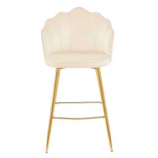 Retro Barhocker Rücken in Muschelform Bezug Samt Beige (2er Set)