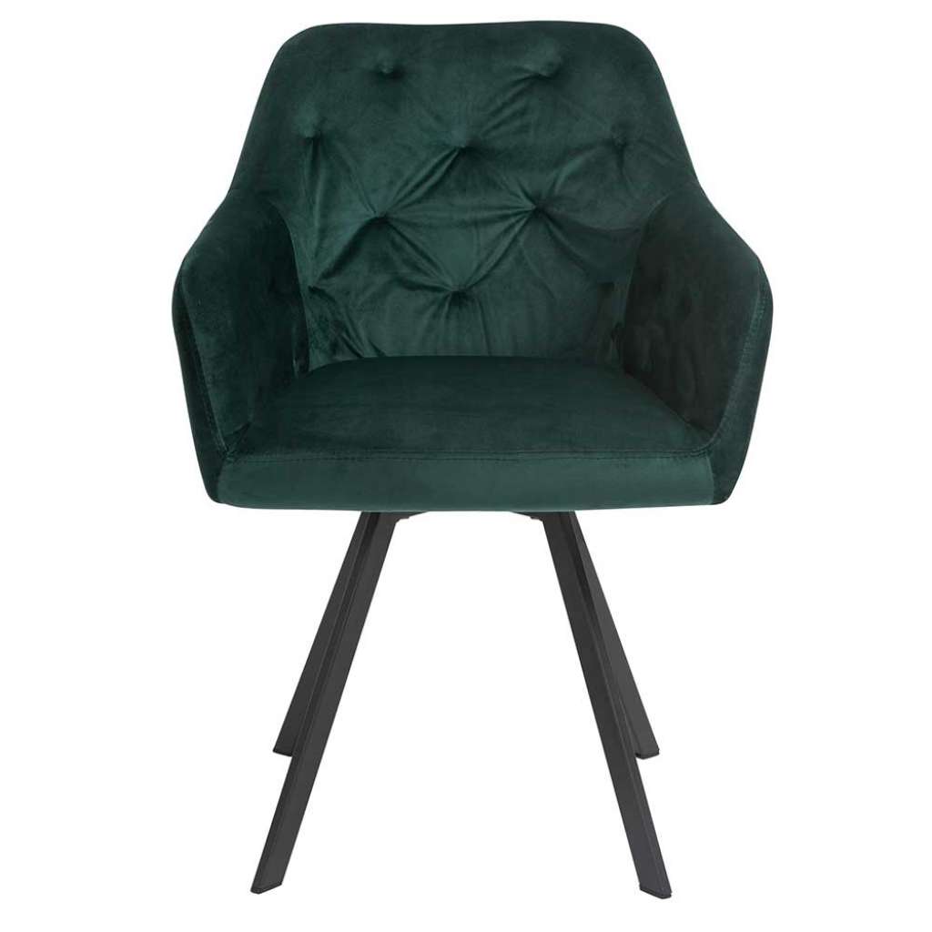 Esstisch Drehstuhl mit dunkelgrünem Samtbezug Gestell aus Metall