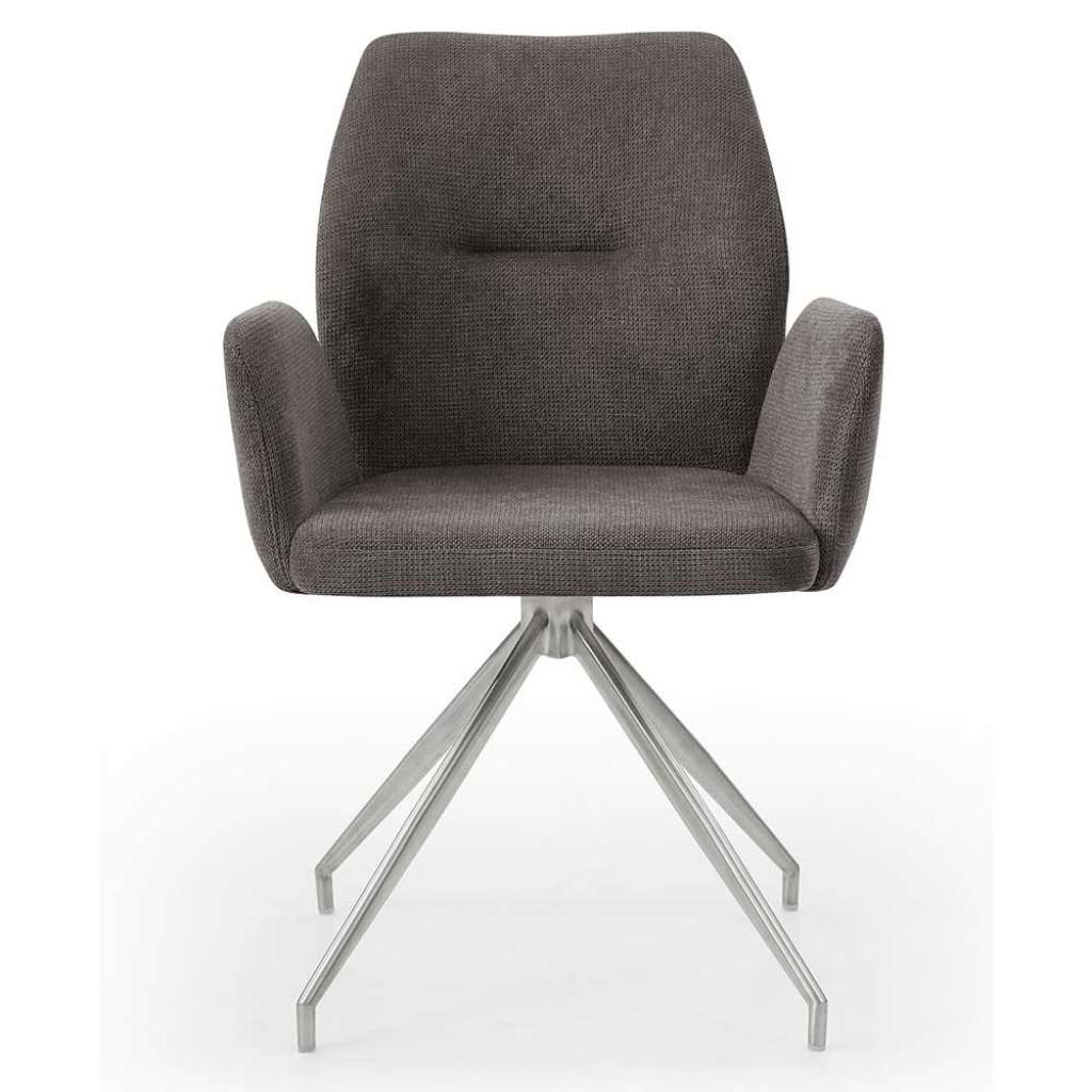 Drehstuhl für Esszimmer in Dunkelgrau und Silber Armlehnen