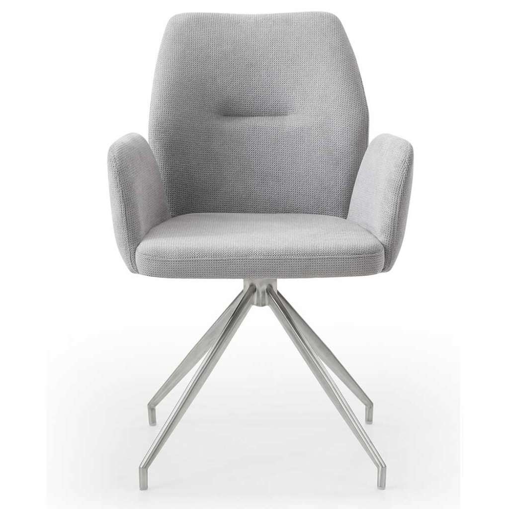 Esszimmer Drehstuhl in Hellgrau und Silber Gestell aus Metall