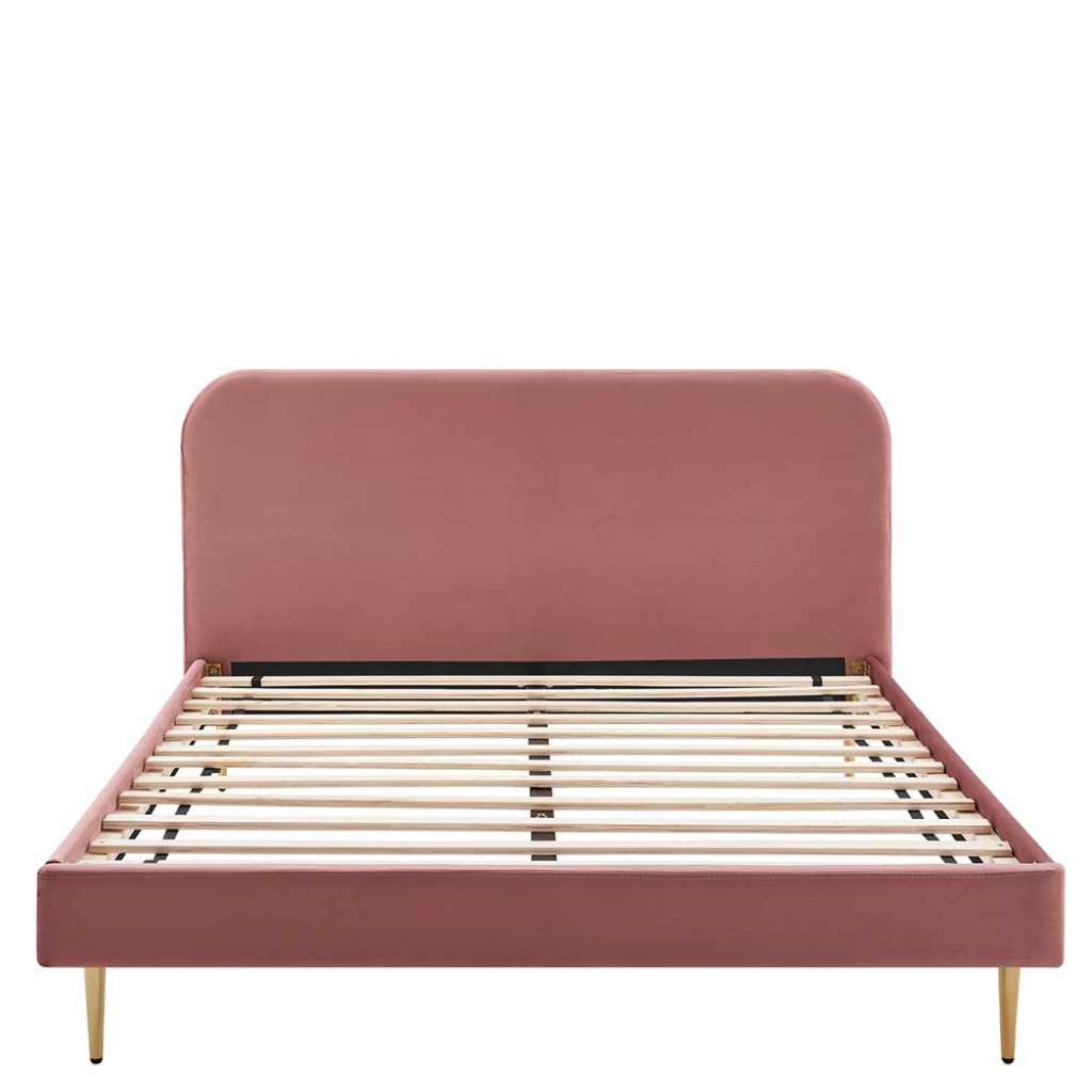 Stoffbett mit Samtbezug Rosa Gestell Goldfarben aus Metall