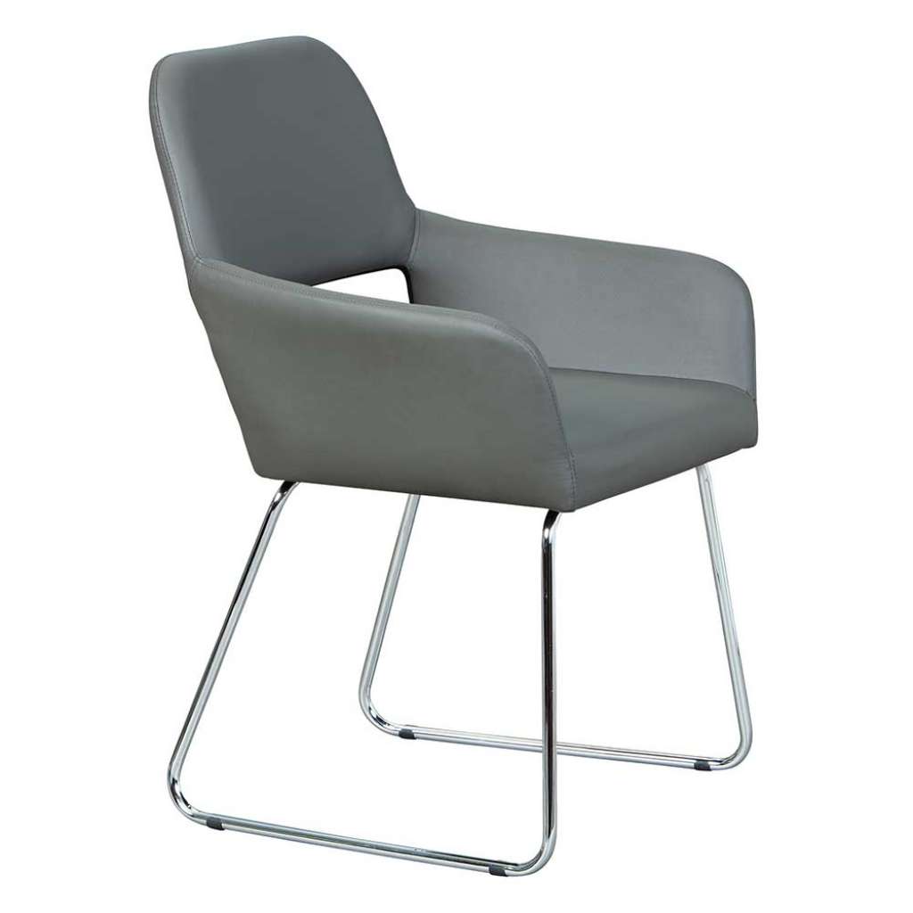 Kunstleder Stuehle in Dunkelgrau Rückenlehne mit Ausschnitt (2er Set)