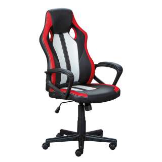 Gaming Drehstuhl in Schwarz Rot Weiss 47 cm Sitztiefe