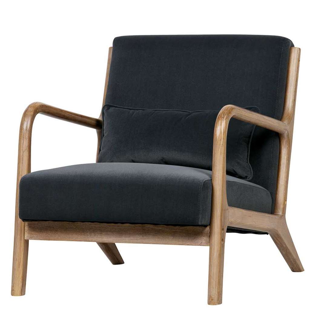 Loft Sessel Bezug Anthrazit Samt Holz Gestell