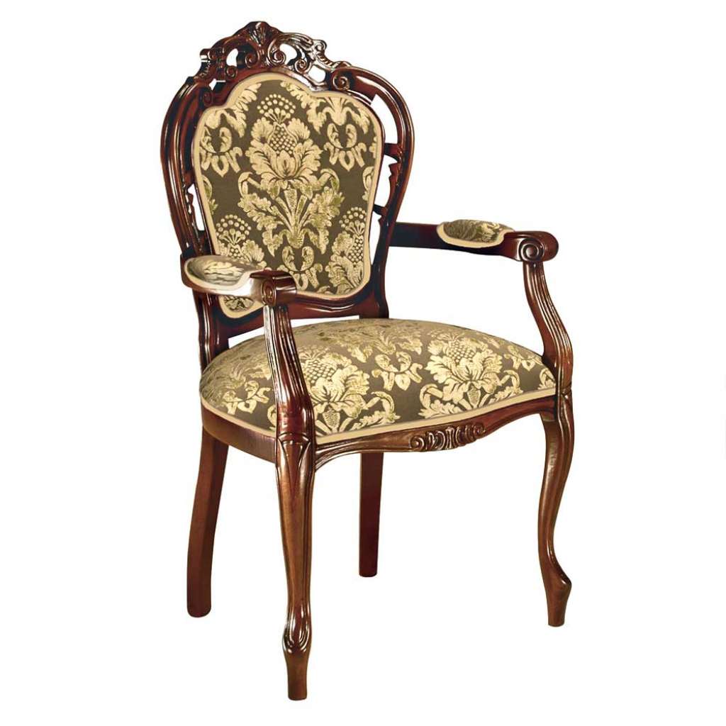 Barocker Armlehner in Nussbaumfarben Beige Gold