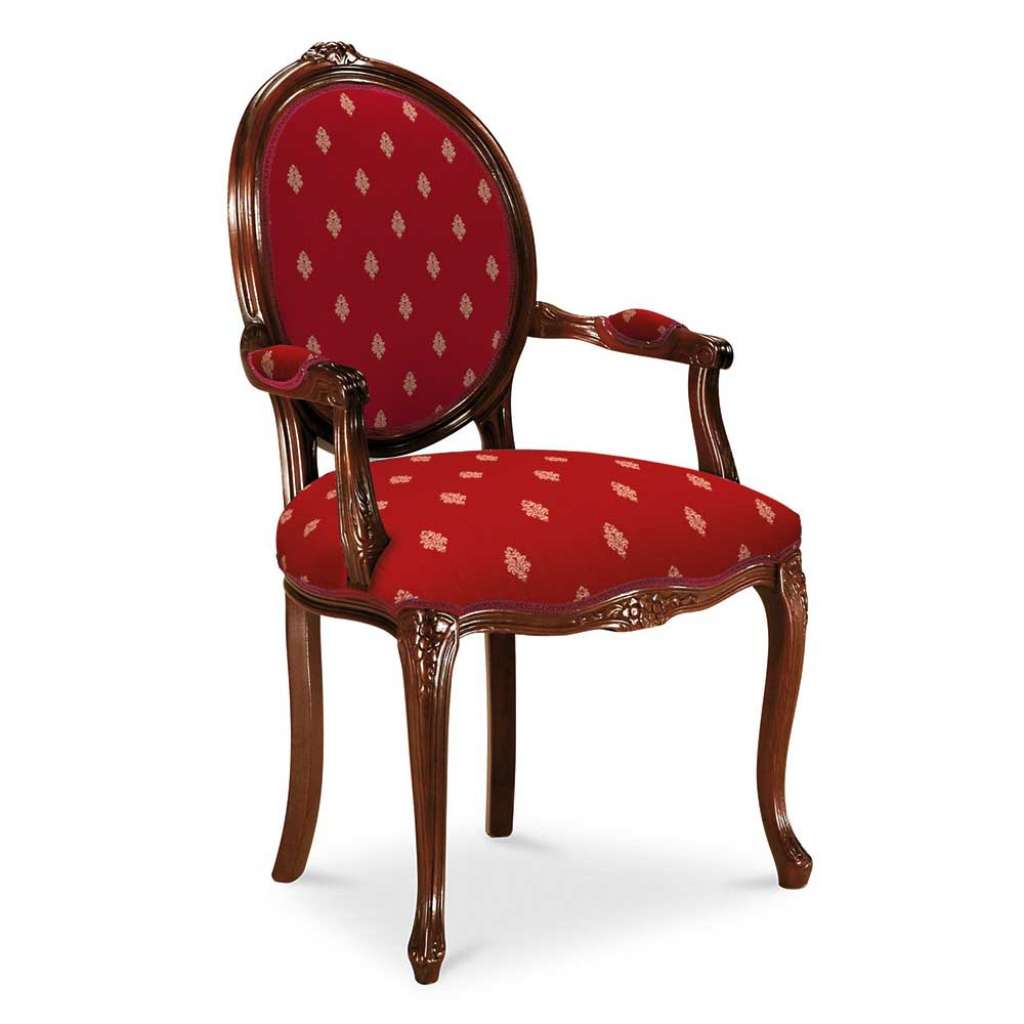 Armstuhl in italienischem Stil Nussbaumfarben und Rot