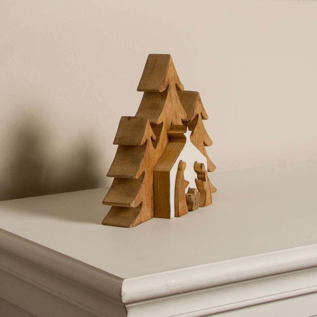 home24 Dekofigur Tannenbaumpuzzle mit Krippe