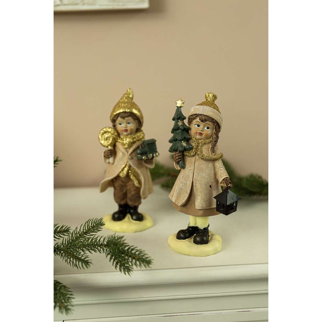 home24 Figur Winterkinder mit Laterne (2-tlg.)