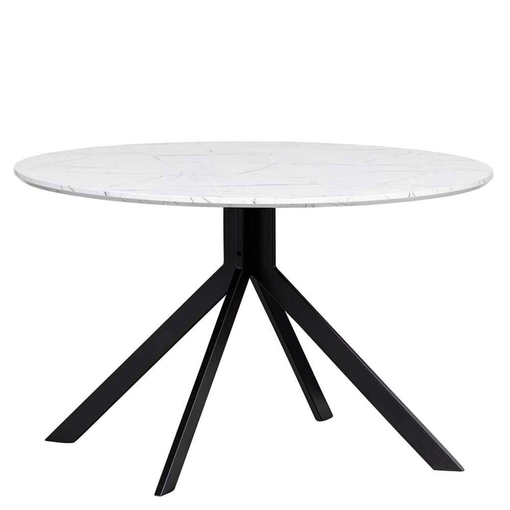 Runder Esstisch Platte in Marmor Optik schwarzes Metallgestell