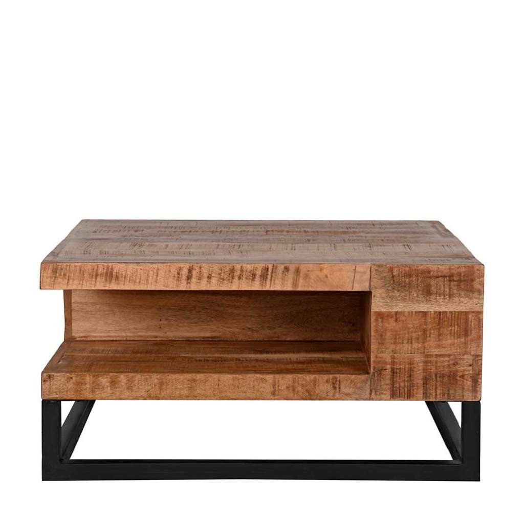 Design Couchtisch aus Mangobaum Massivholz Metall Bügelgestell