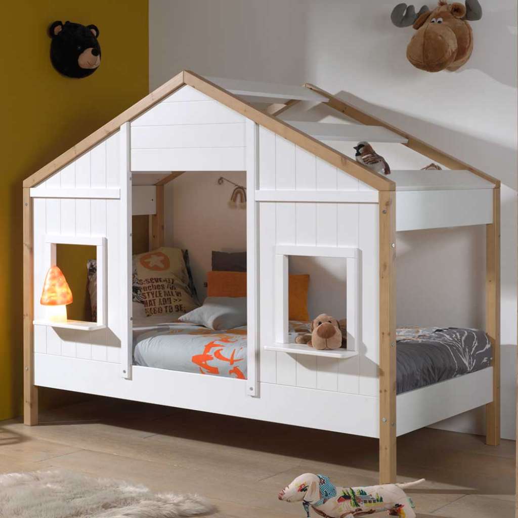 Kinderzimmerbett Landhaus in Weiß Eichefarben