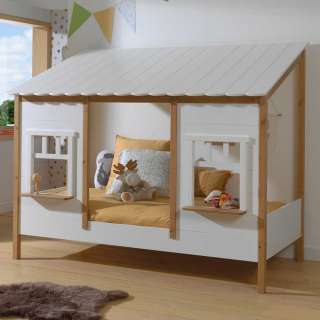 Kinderzimmer Hausbett mit Fenstern Weiß & Eichefarben