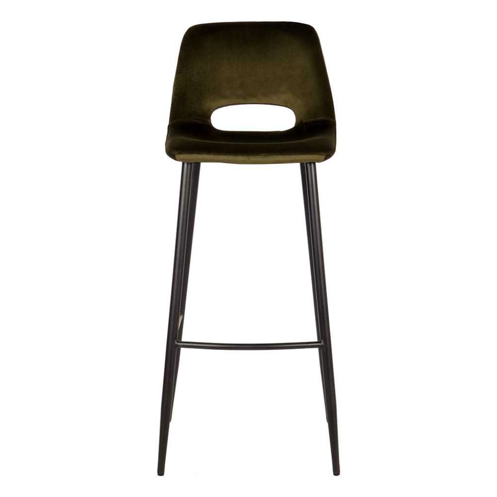 Barhocker in Oliv Grün Samt Metallgestell