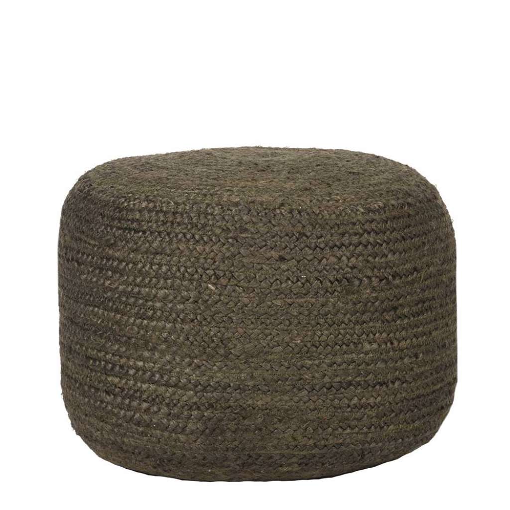 Sitzpouf in Oliv Grün Jute Geflecht