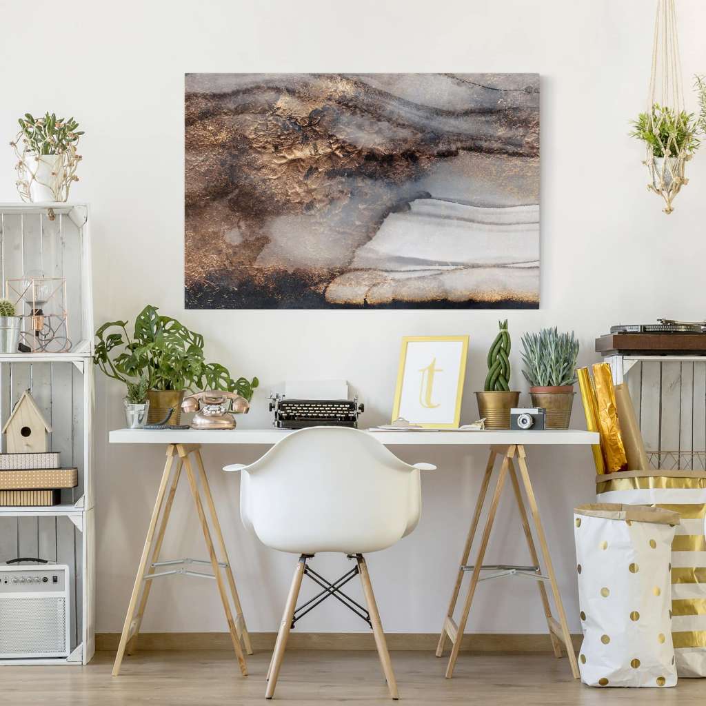 home24 Leinwandbild Goldener Marmor gemalt I