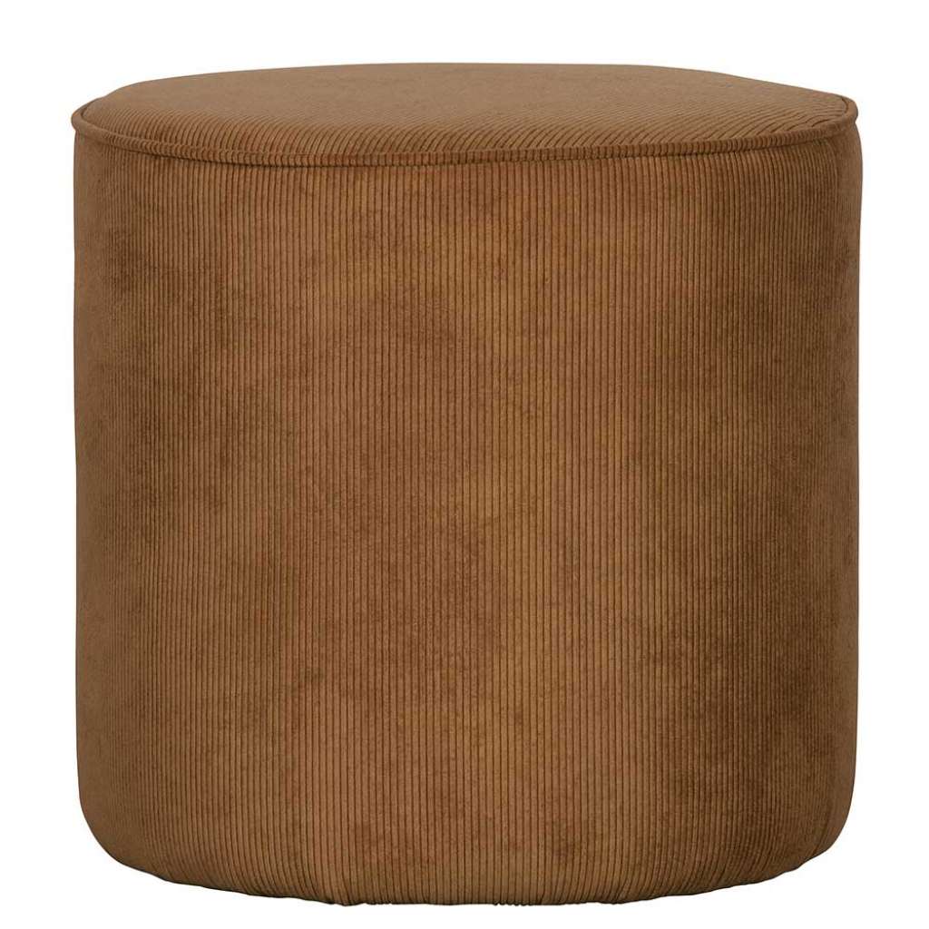 Runder Sitzpouf in Honigfarben Cord Bezug