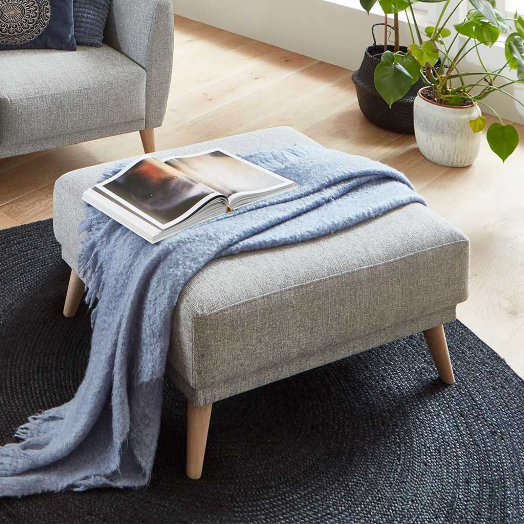 Polsterhocker für Sofa in Grau Eiche gekälkt