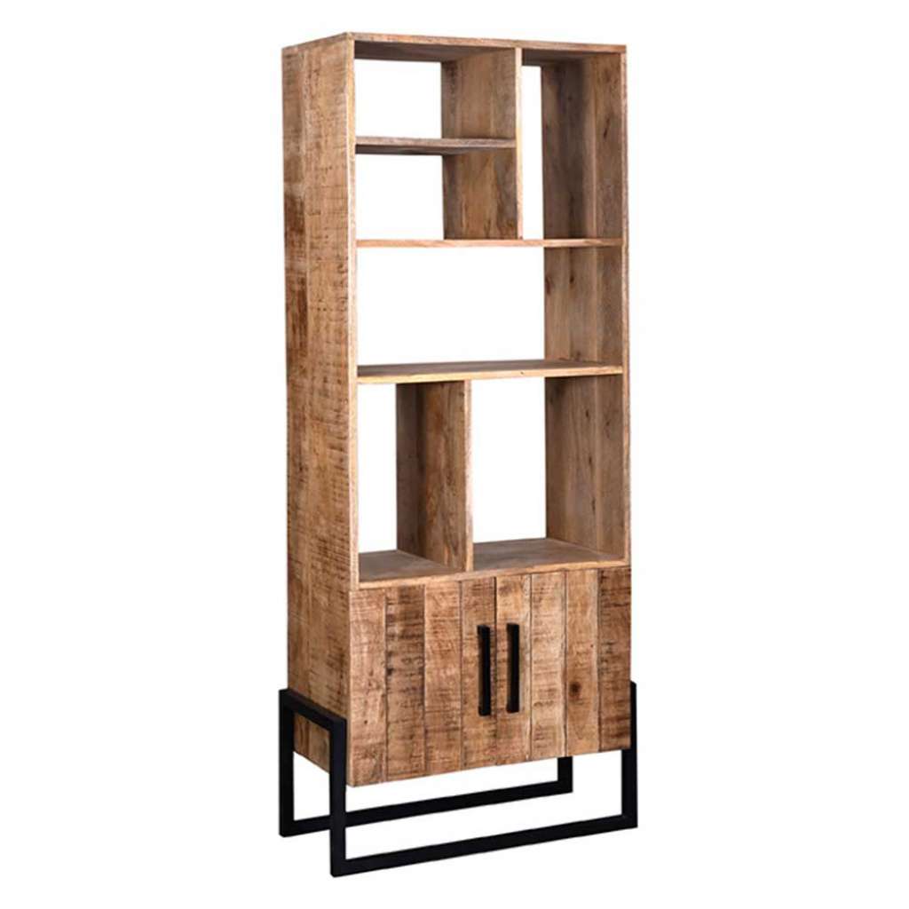 Industry Bücherregal aus Mangobaum Massivholz geölt und Metall 190 cm hoch
