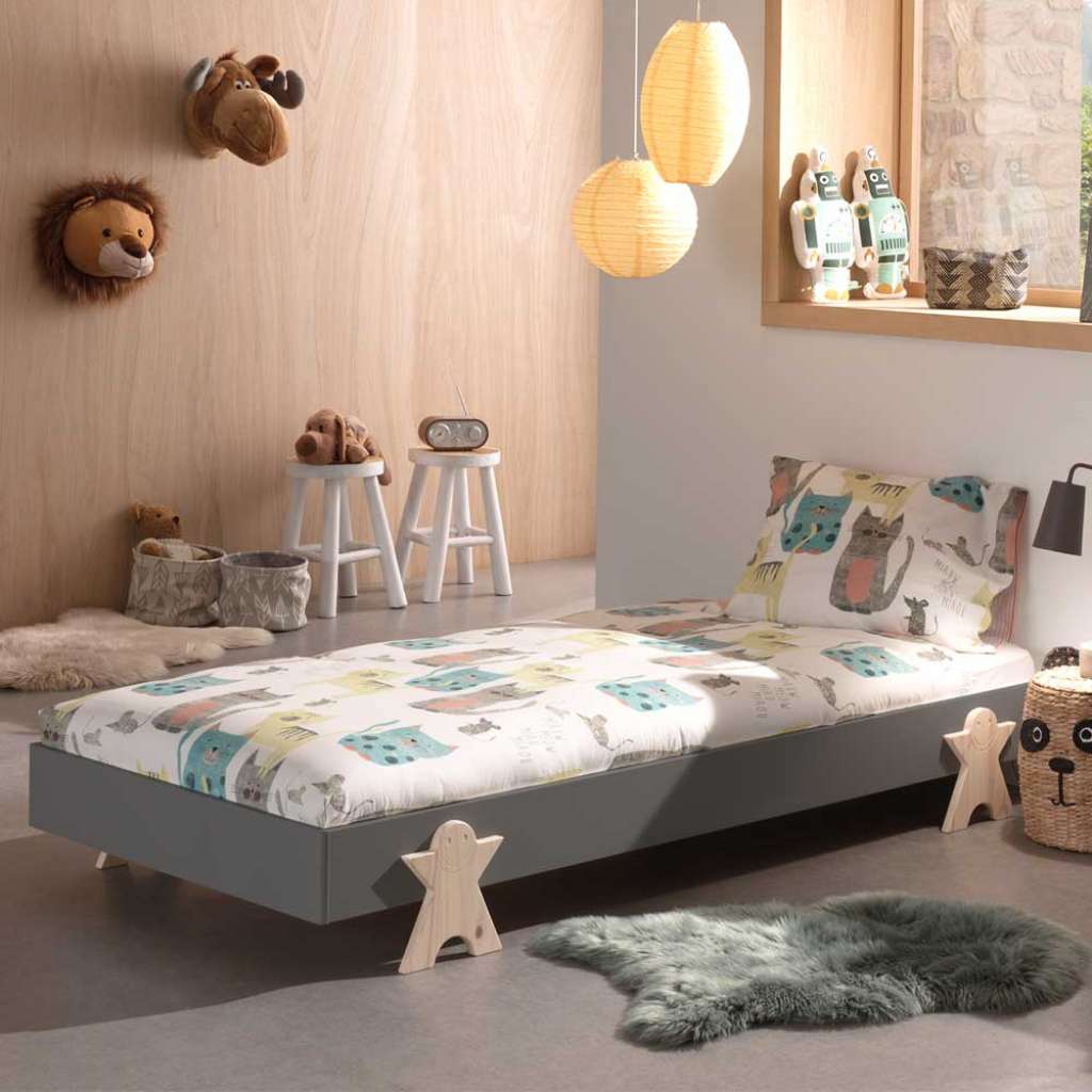 Kinder Stapelbett in Grau und Kiefer 28 cm Einstiegshöhe