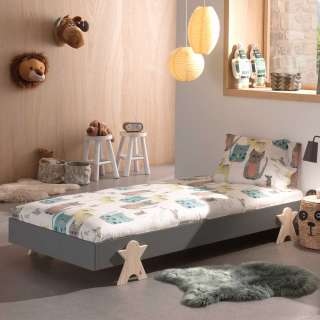 Kinder Stapelbett in Grau und Kiefer 28 cm Einstiegshöhe