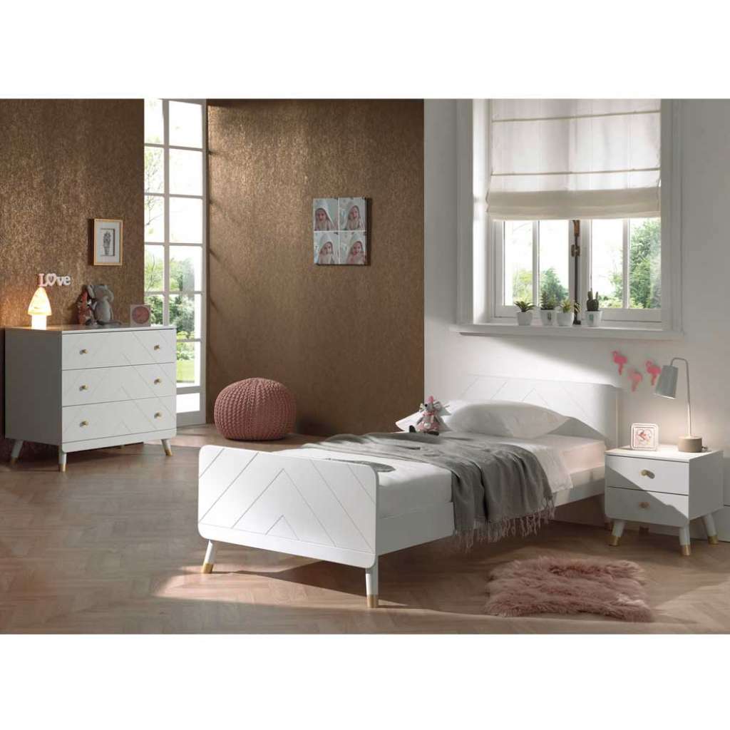 Jugendzimmerset Mädchen in Weiß Goldfarben (dreiteilig)