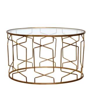 Design Couchtisch mit ovaler Tischplatte Gestell Goldfarben
