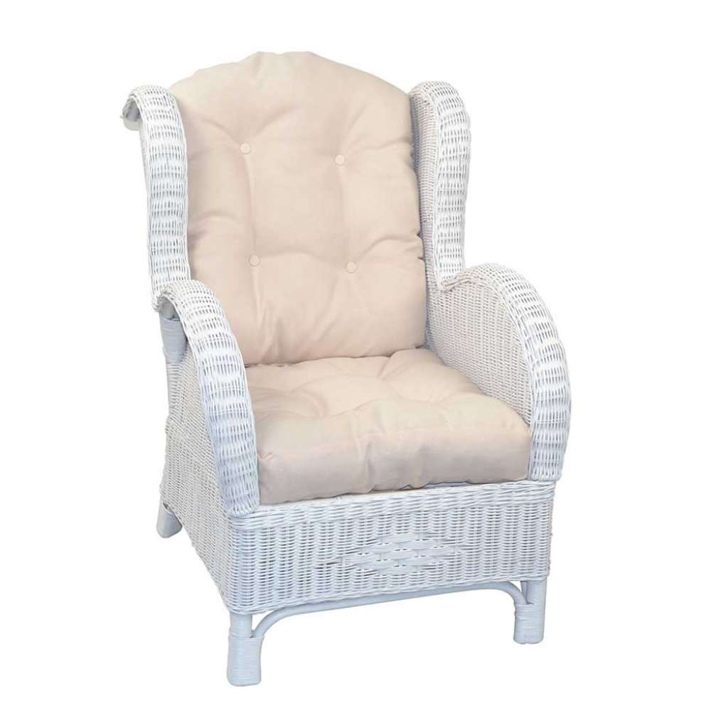 Rattansessel Weiss mit Polster Cremefarben