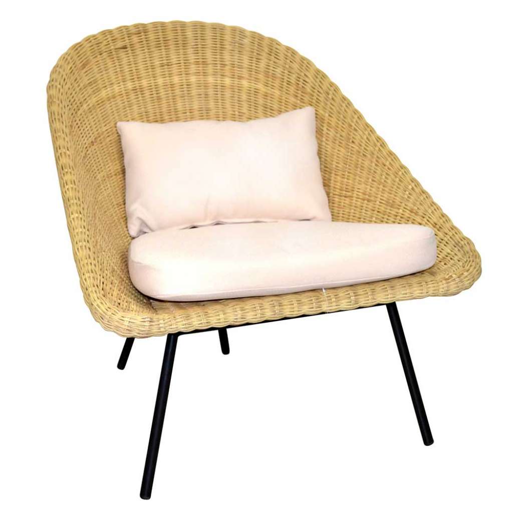 Loft Sessel Rattan mit Vierfußgestell aus Metall inklusive Kissen