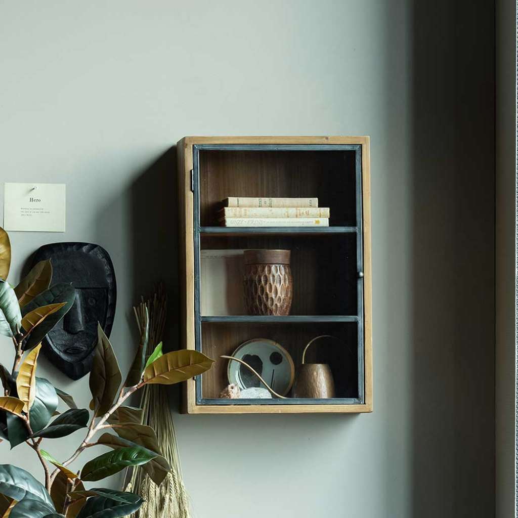 Hängeschrank in Naturfarben und Schwarzgrau 1 türig