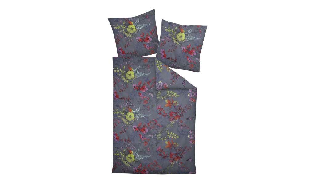 Janine Mako Satin Bettwäsche  Floral ¦ grau ¦ 100% Baumwolle Bettwaren > Bettwäsche-Sets > weitere Bettwäschesets - Höffner