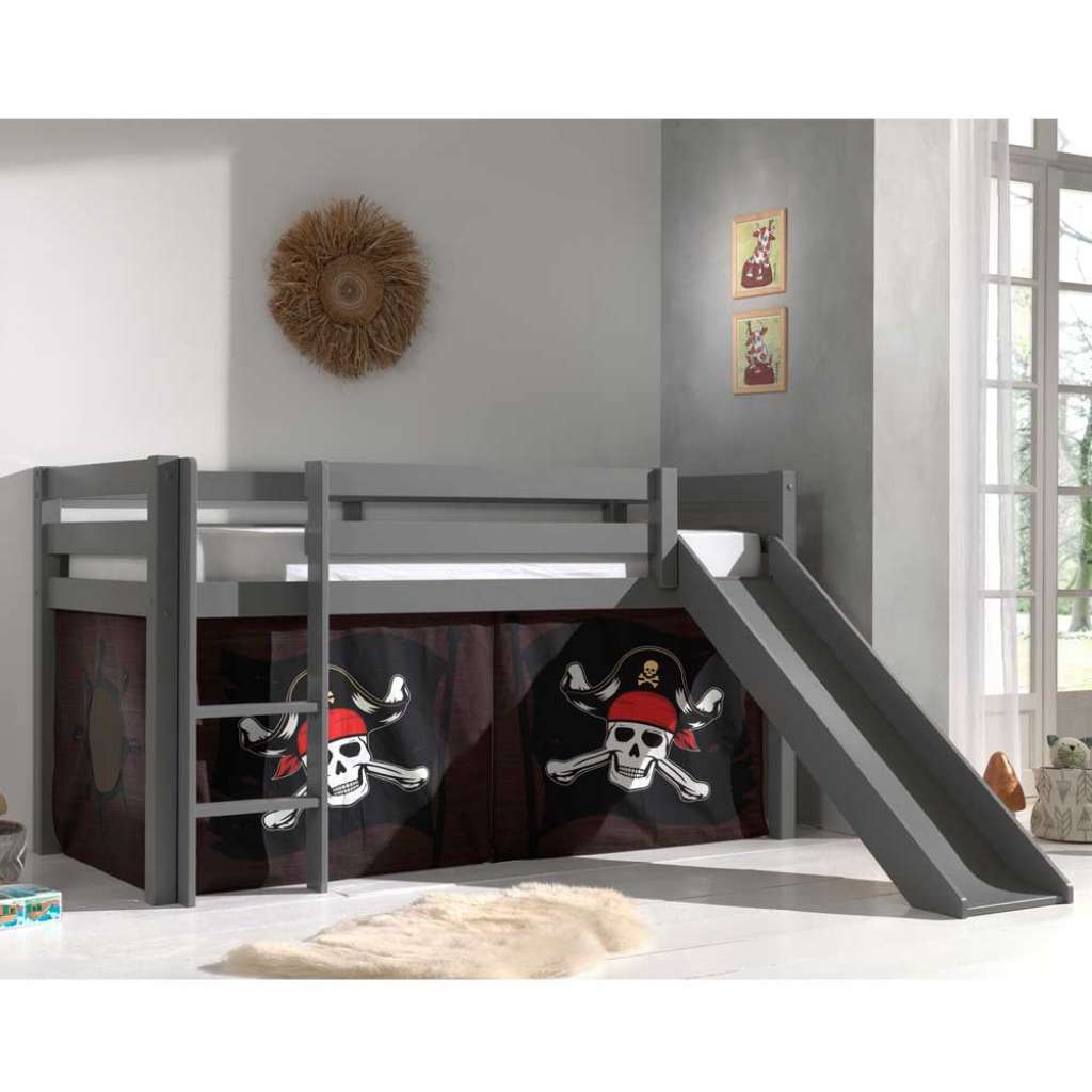 Piraten Hochbett mit Rutsche und Leiter Grau
