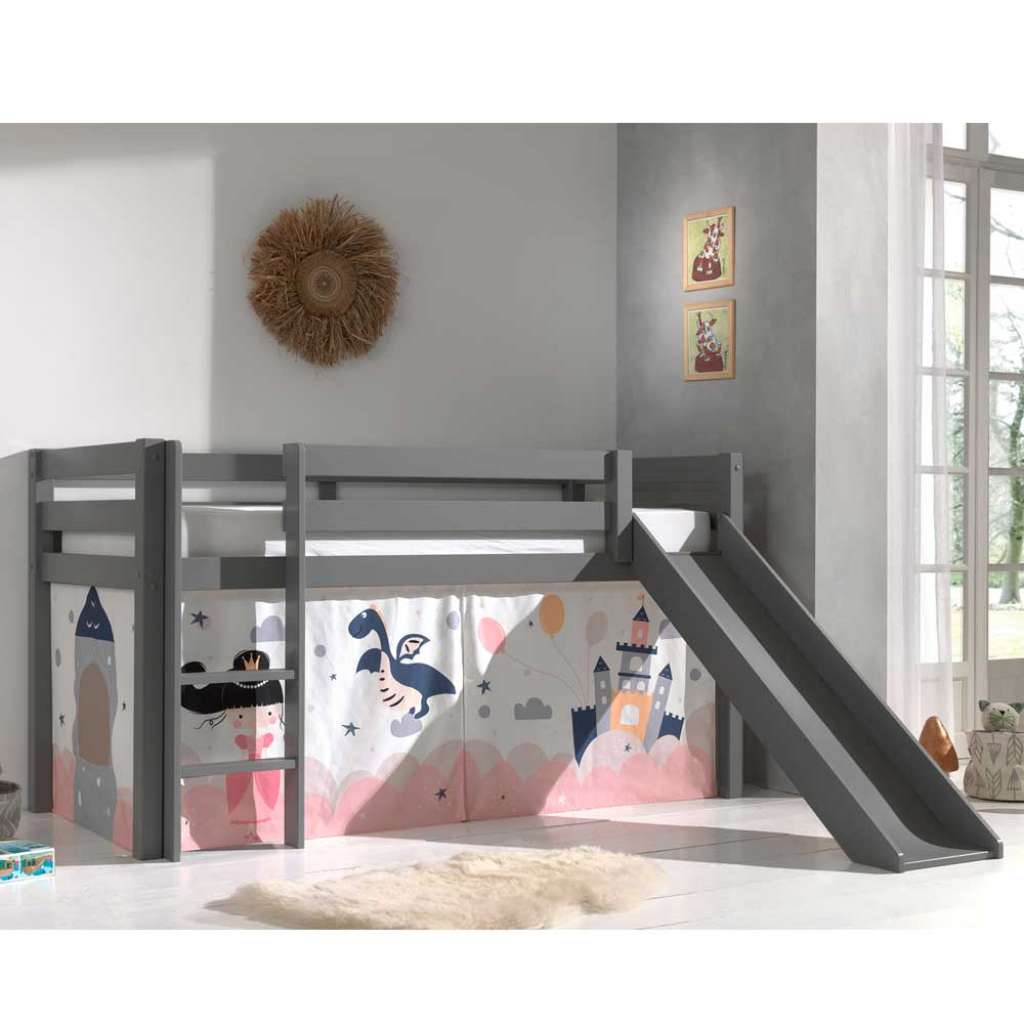 Kinder Halbhochbett in Grau Prinzessin Motiv