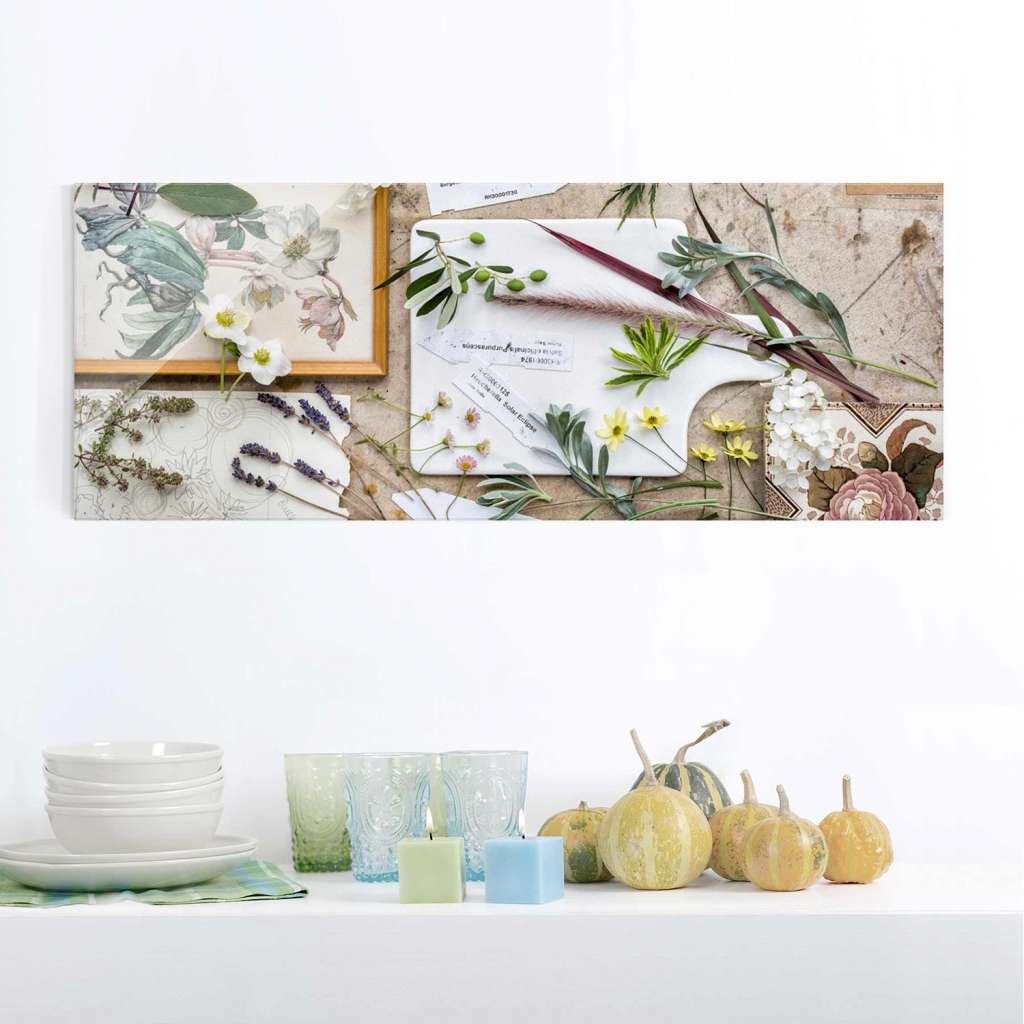 home24 Glasbild Blumen & Gartenkräuter Vintage