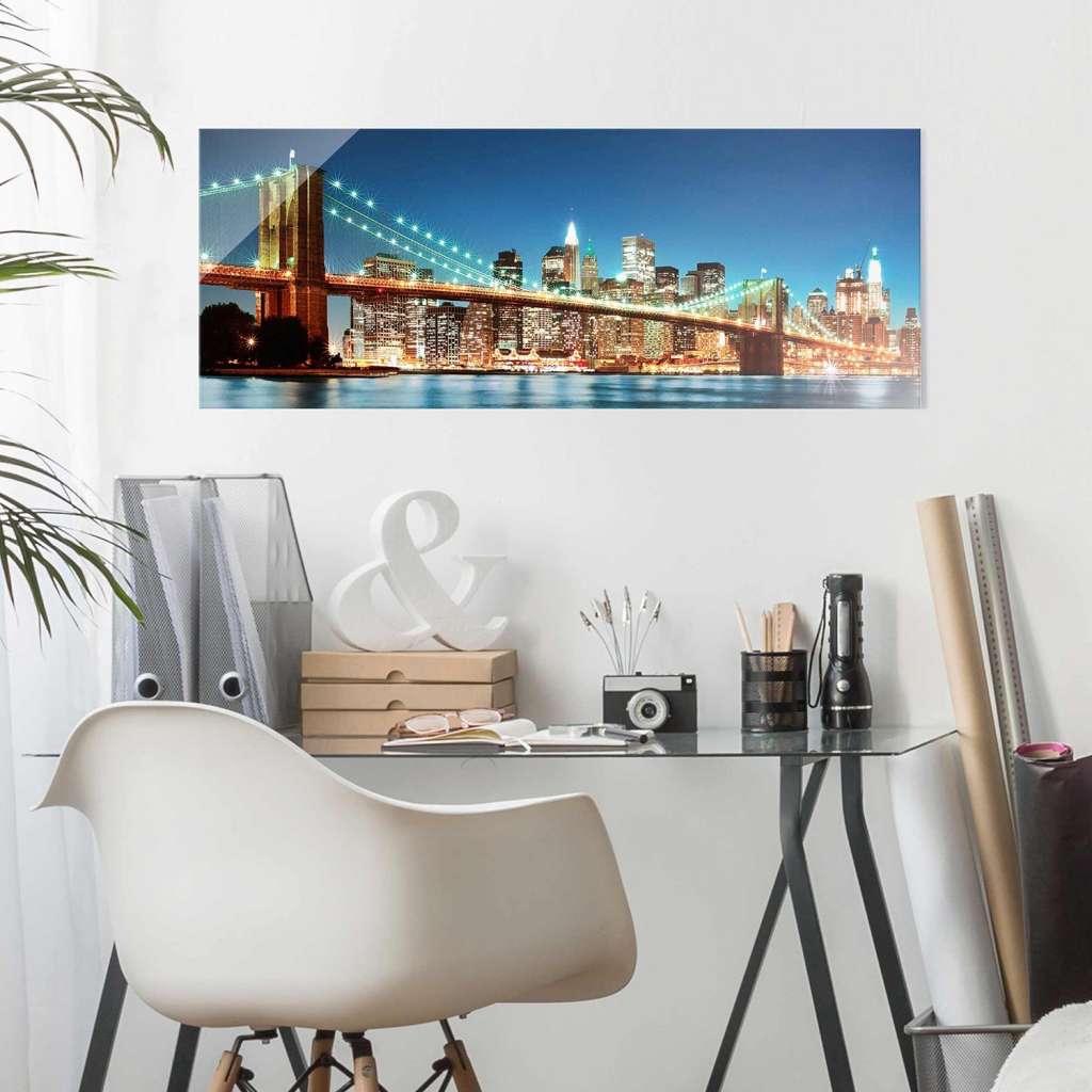 home24 Glasbild Nighttime Manhattan Bridge