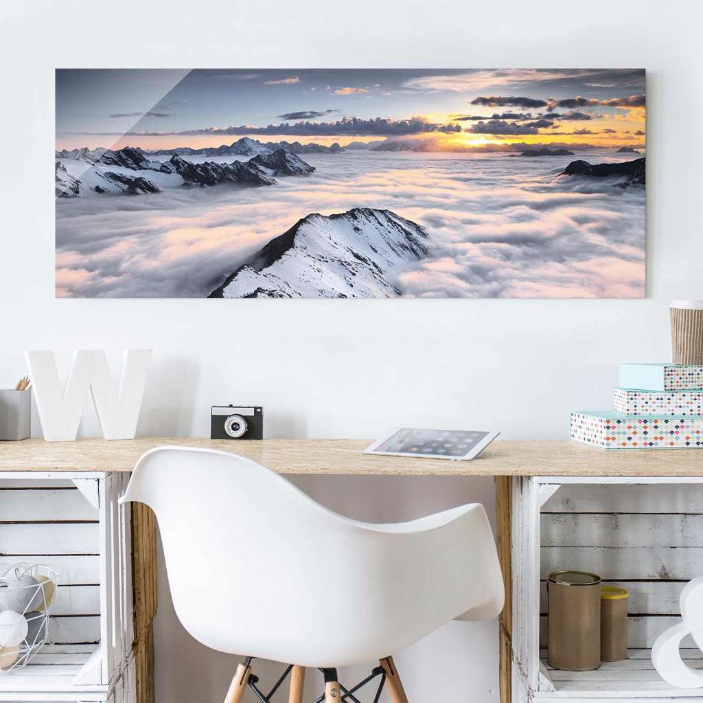 home24 Glasbild Blick über Wolken und Berge