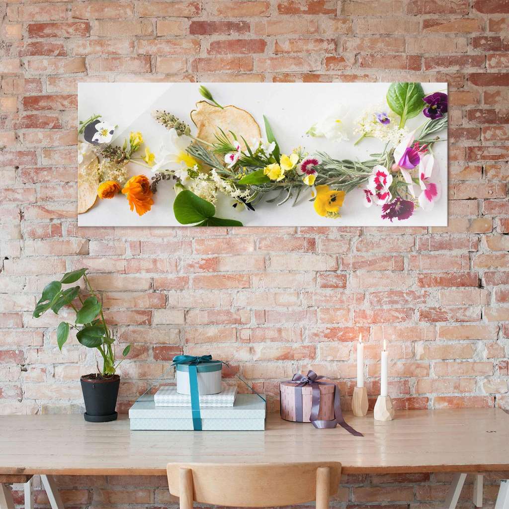 home24 Glasbild Frische Kräuter mit Essblüten