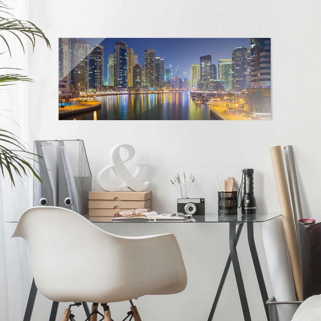 home24 Glasbild Dubai Nacht Skyline