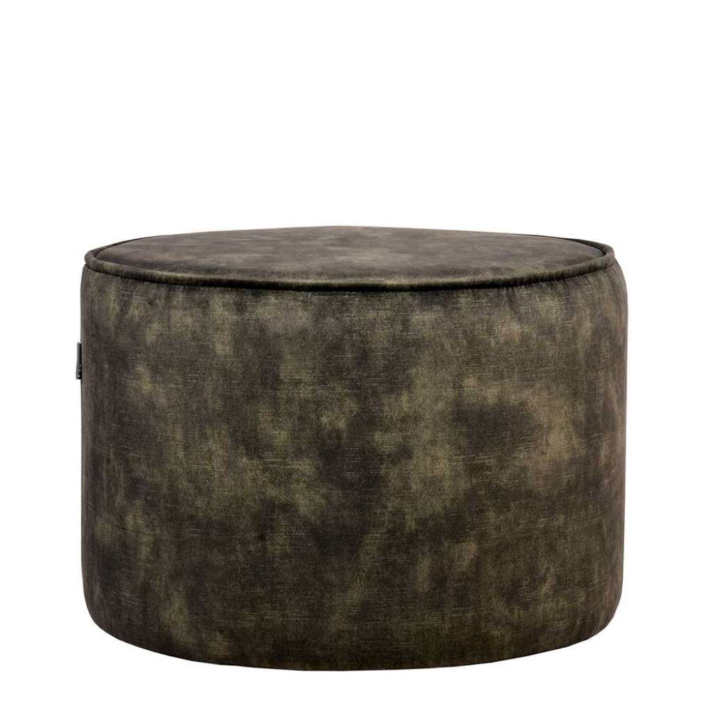 Runder Sitzpouf in Dunkelgrün Vintage Velours Bezug
