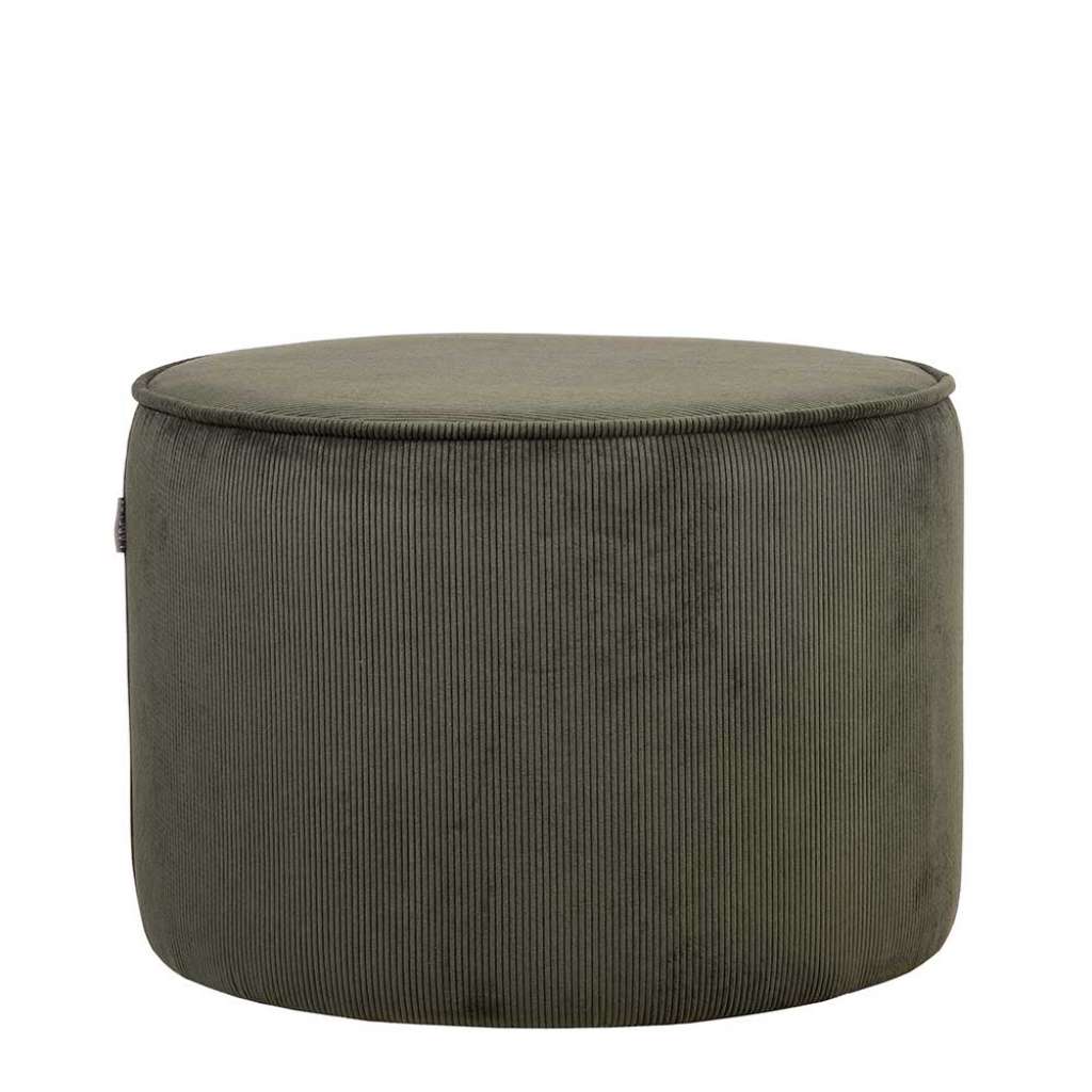 Runder Pouf mit Oliv Cord Bezug Retrostil