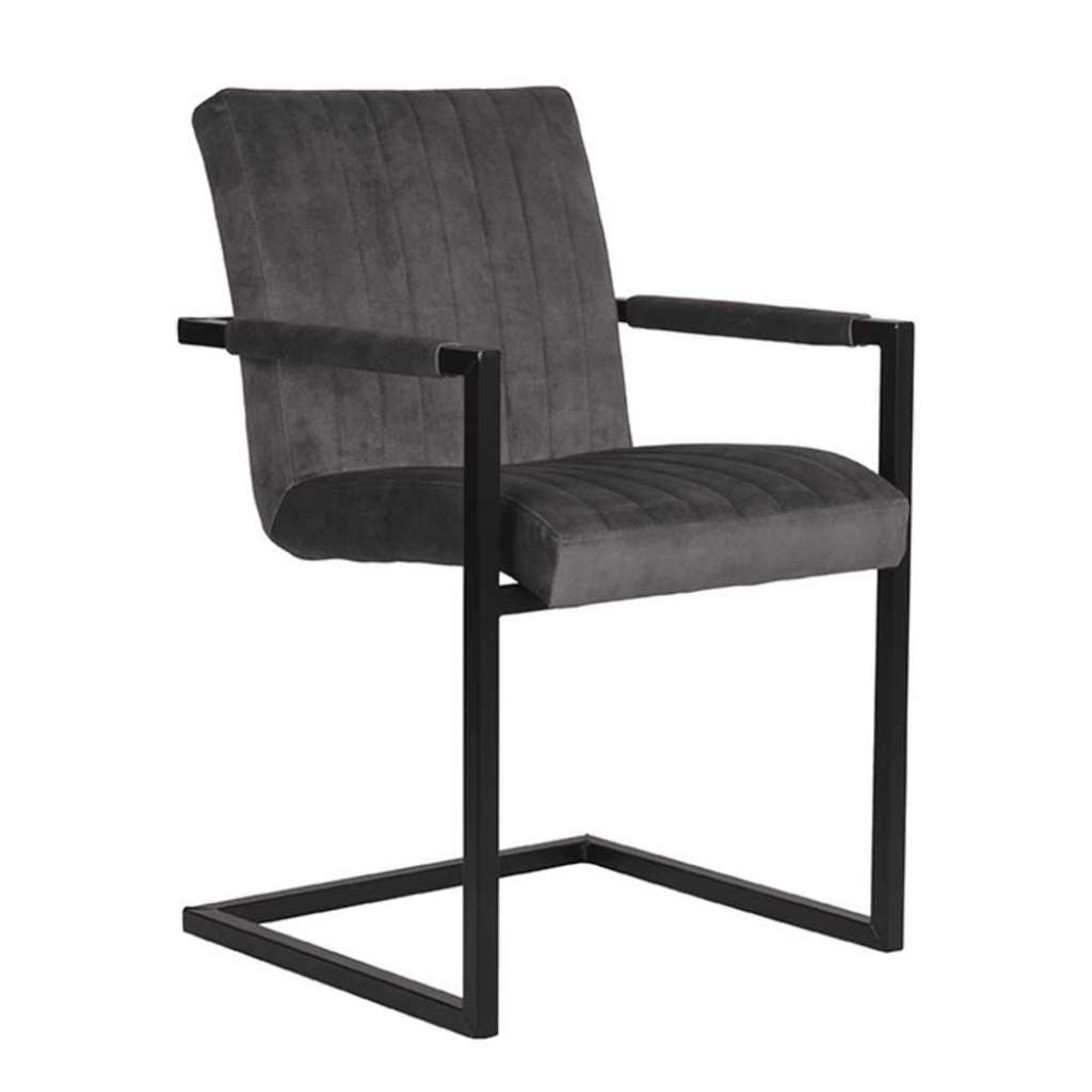 Veloursbezug Stuhl Freischwinger Anthrazit und Schwarz