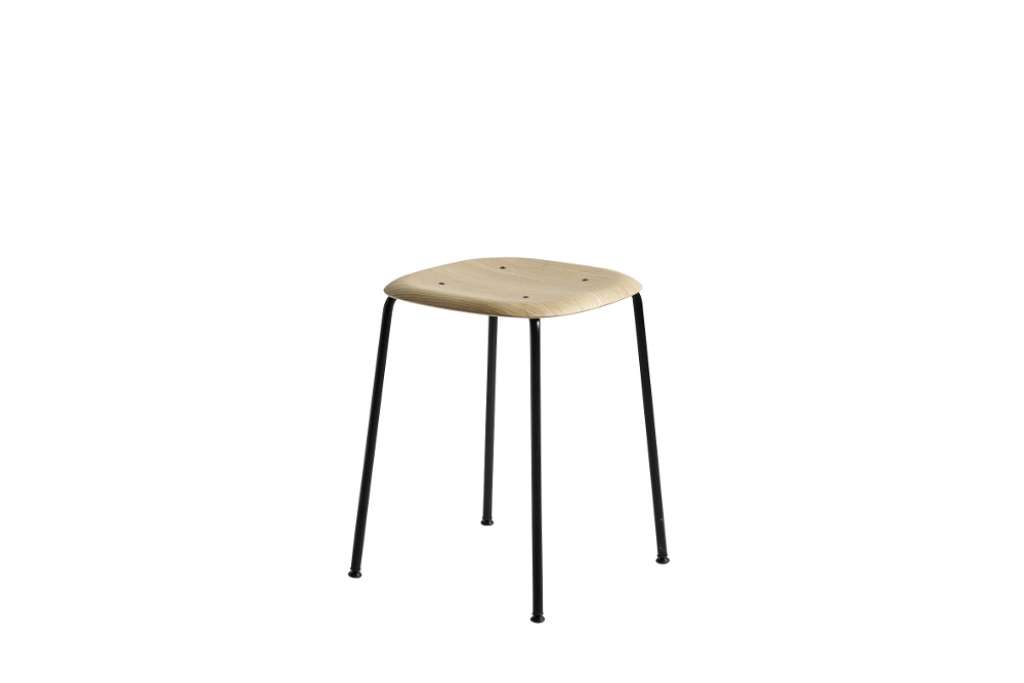 HAY - Soft Edge 70 Stool - Gestell schwarz pulverbeschichtet, Sitz Eiche matt lackiert - indoor
